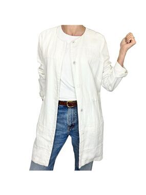 MALVIN Germany 100% linen white coastal summer minimalist long jacket coat XL